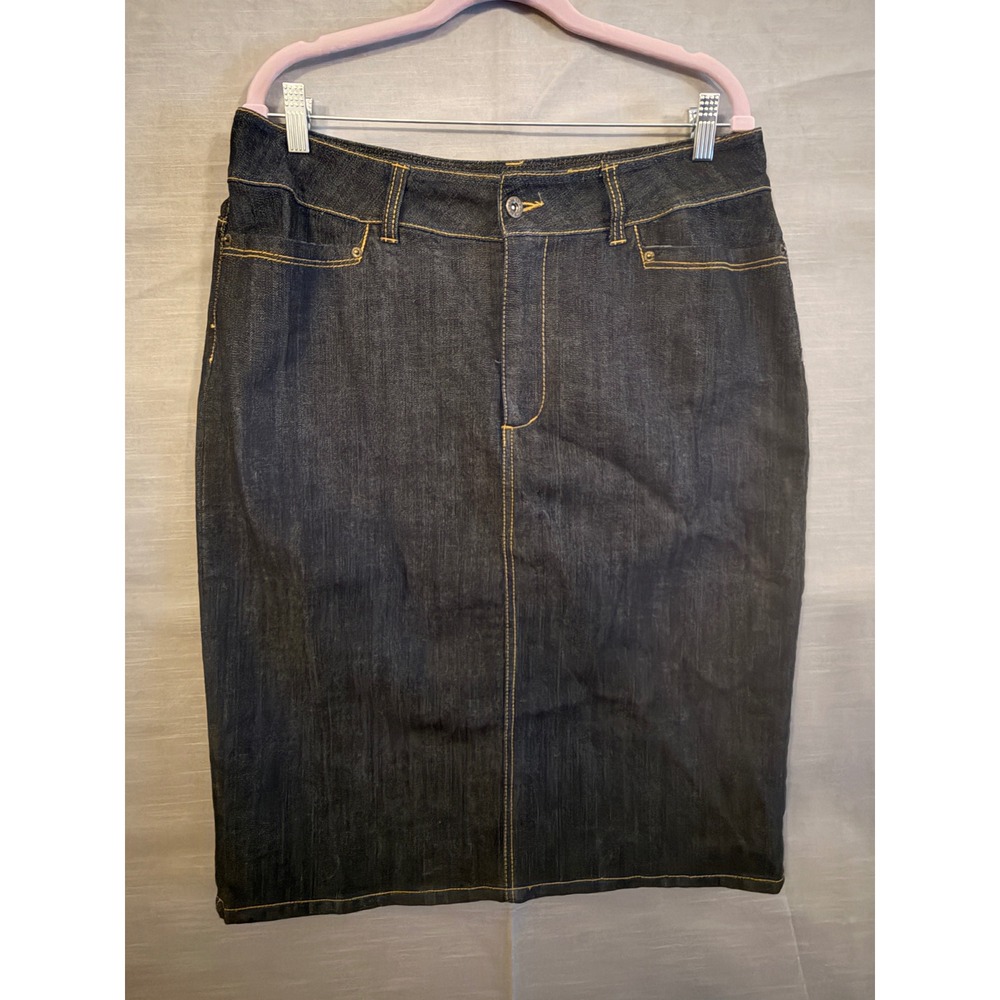 XL 155 Ashley Stewart NWT Dark Indigo Denim Pencil Skirt Contrast Stitch Pockets - Picture 2 of 7